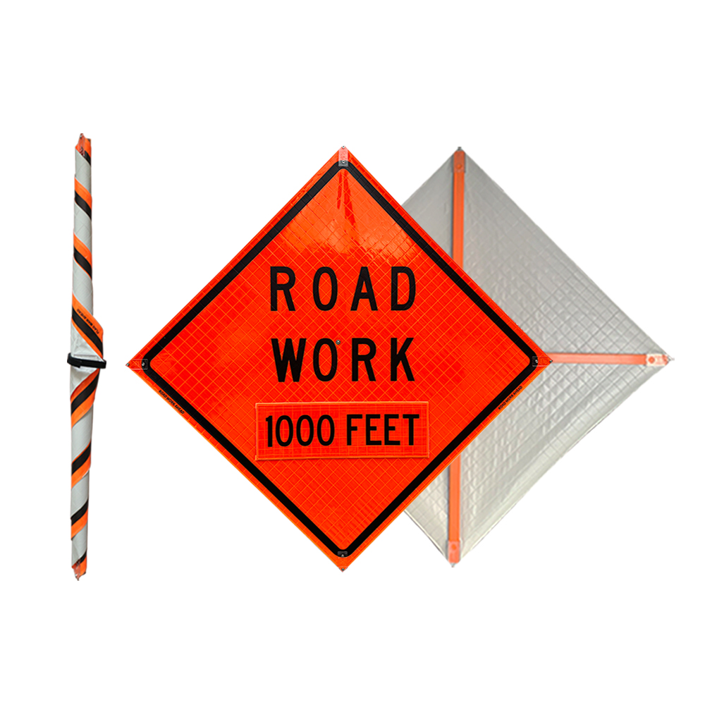 48 Inch Reflective Road Work 1000 Feet Roll Up Traffic Sign - 